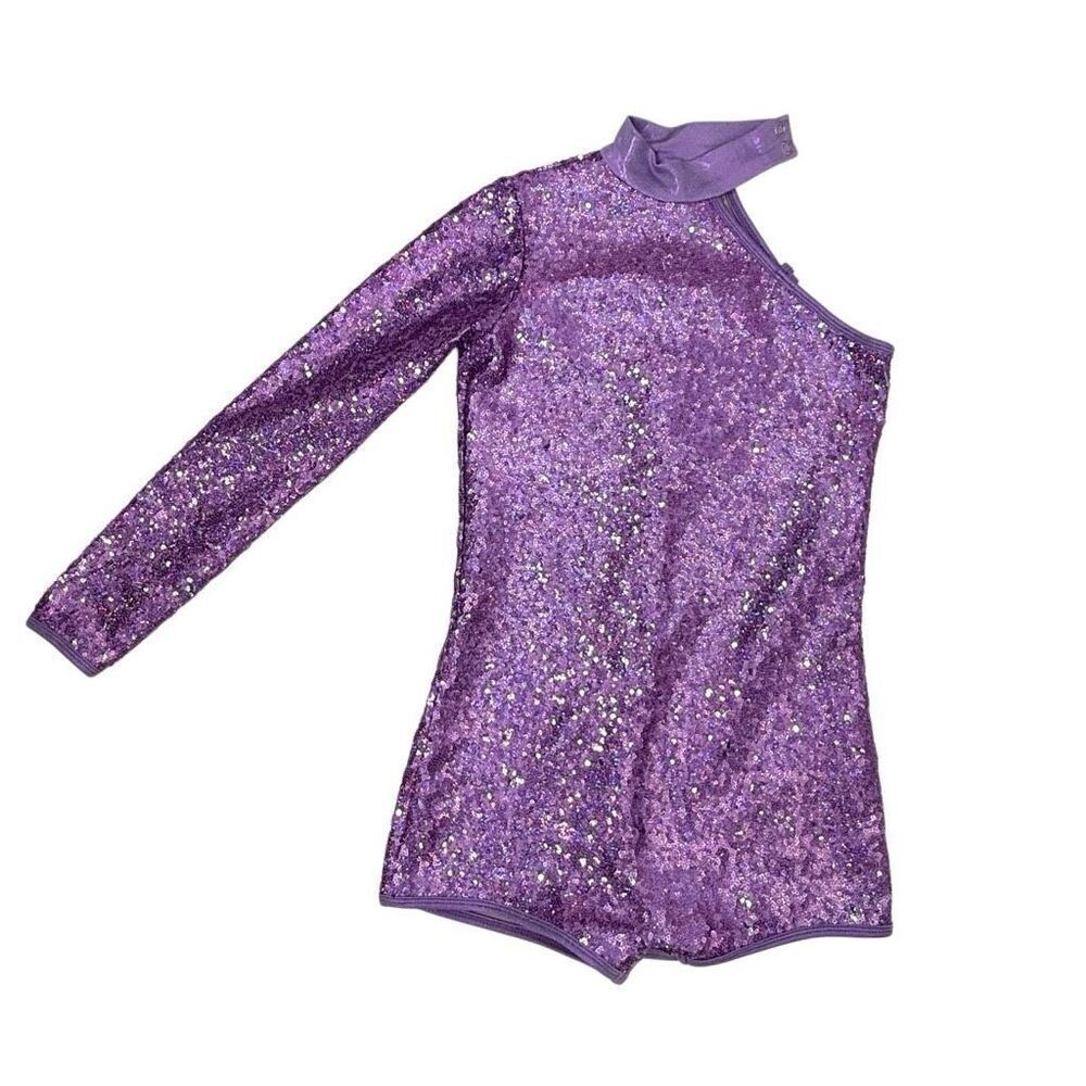 Double Platinum Dancewear Asymmetrical Sequin Purple Leotard - US Big Kids MC (M